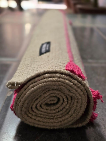Indian Handmade100 % Organic Anti Skid Multi Colour Cotton Yoga Mat - Eco-Friendly Hand-Woven Rug - Non-Slip & Thick (24”x72”x5mm) for Hot yoga & Everyday Fitness at Home - Comfortable & Foldable Extra-Long Mat