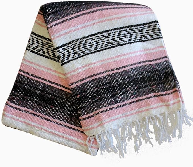 Del Mex Classic Mexican Blanket, Large Authentic Woven Falsa Throw (70"x50"), Artisan Southwest Décor for Beach, Yoga, Outdoors (Lavender)
