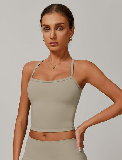 QBGJTD Womens Longline Sports Bras Cross Back Active Gym Yoga Padded Workout Crop Tank Top with Built in Bra