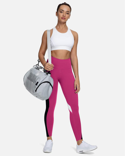 QUEENIEKE Women Yoga Pants Color Blocking Mesh Workout Running Leggings Tights
