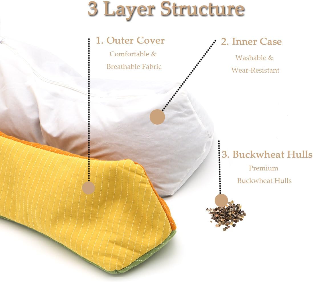 Cervical Buckwheat Roll Pillow for Sleeping,15.7"x5.9" Buckwheat Hulls Pillows Filling, Triangle Pillow for Neck Support Yoga Bolster, Adjustable Fill for Neck Pain Relief,Gray