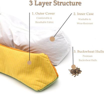 Cervical Buckwheat Roll Pillow for Sleeping,15.7"x5.9" Buckwheat Hulls Pillows Filling, Triangle Pillow for Neck Support Yoga Bolster, Adjustable Fill for Neck Pain Relief,Gray