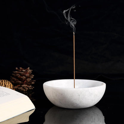 Koville Natural Marble Incense Holder, Incense Holder for Sticks with 9 Holes, Handmade Incense Burner Ash Catcher for Meditation Yoga SPA, Balsam Fir/Palo Santo/Sage/Cone (RoyalBeige)