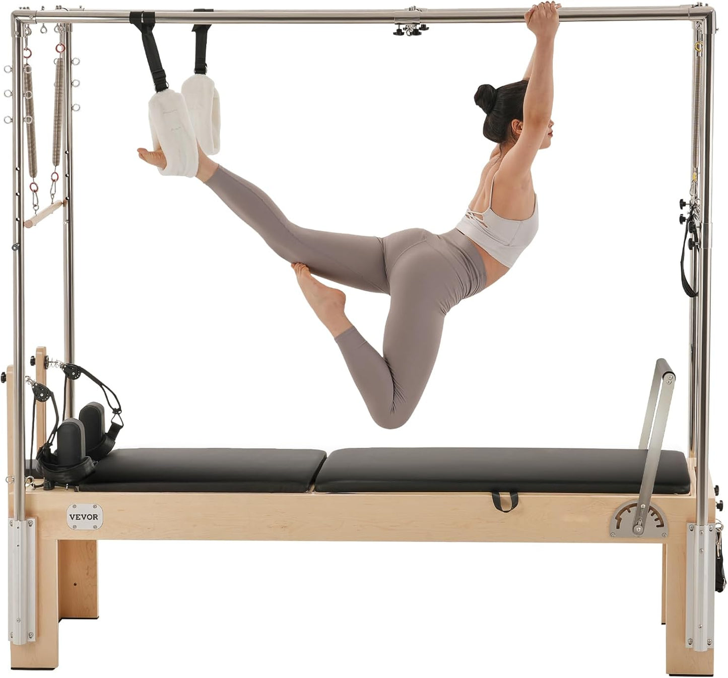VEVOR Pilates Reformer, Reformer Pilates Machine with Cadillac Trapeze Table or Tower & Mat, Pilates Equipment for Home Workout and Studio, Includes Jump Board，Sitting Box
