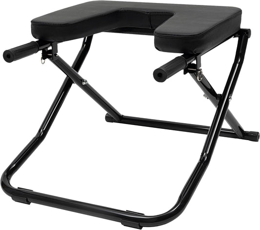 Foldable Yoga Inversion Chair for Headstand and Back Relief, Black, Steel Frame with PU Cushion, 330 lbs Weight Capacity, Portable Workout Bench