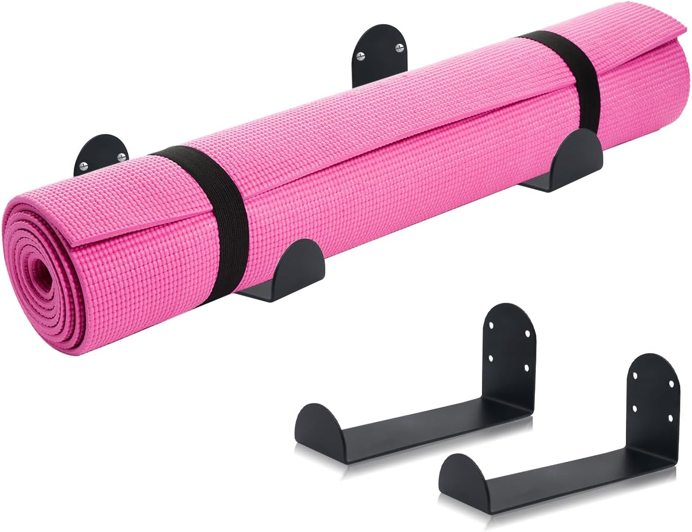 Yoga Mat Holder Wall Mount, 2-Pack Space Saving Yoga Mat Rack for Small Home Gym Storage, Stainless Steel Wall Holder for Yoga Mats, Foam Rollers & Workout Accessories
