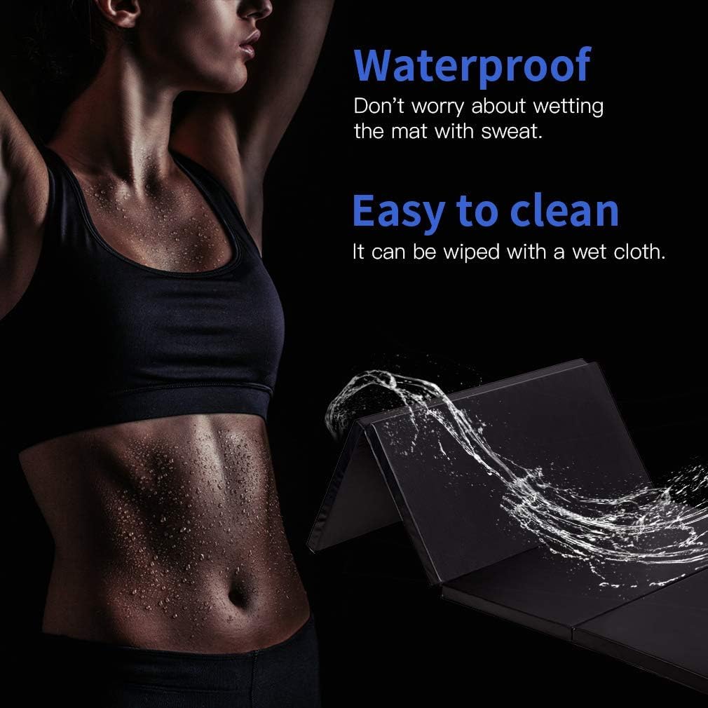 Exercise Mat 2'x6'/4'x8'/4'x10' Gymnastics Mat Folding Gymnastics Tumbling Mats 1.6"-2" Thick PU Leather Yoga Mat Portable With Carrying Handles for home Workout outdoor Yoga Pilates