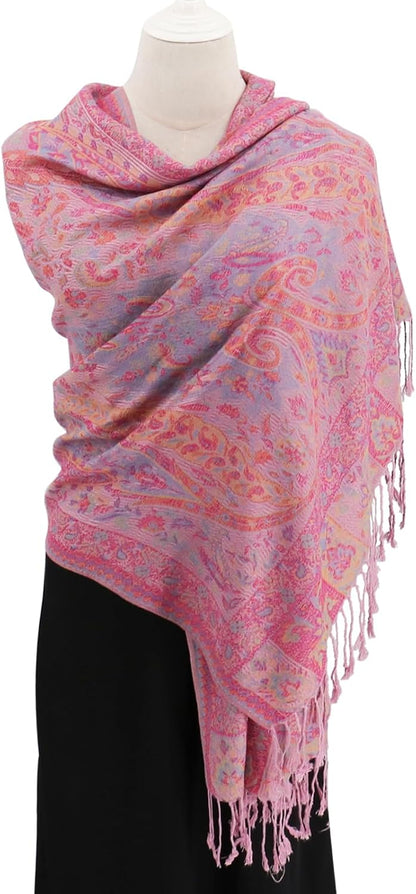 Ciormis Two Tone Silky Paisley Pashmina Shawl Scarf,Soft Women's Rave Jacquard Pashminas Wrap Scarves