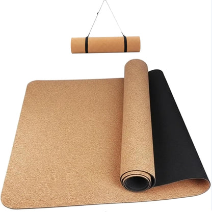 Cork Yoga Mat 4mm Thick Cushioning High Density Natural Rubber Pilates Exercise Pad with Carrying Strap 72 x 26 Inch for Home Gym