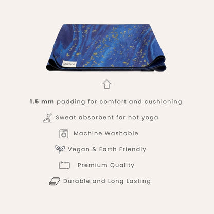 Travel Yoga Mat 1.5mm | Foldable, Lightweight for Backpacking, Retreat, Outdoors, Gym, Pilates | Exercise Mat | Machine Washable