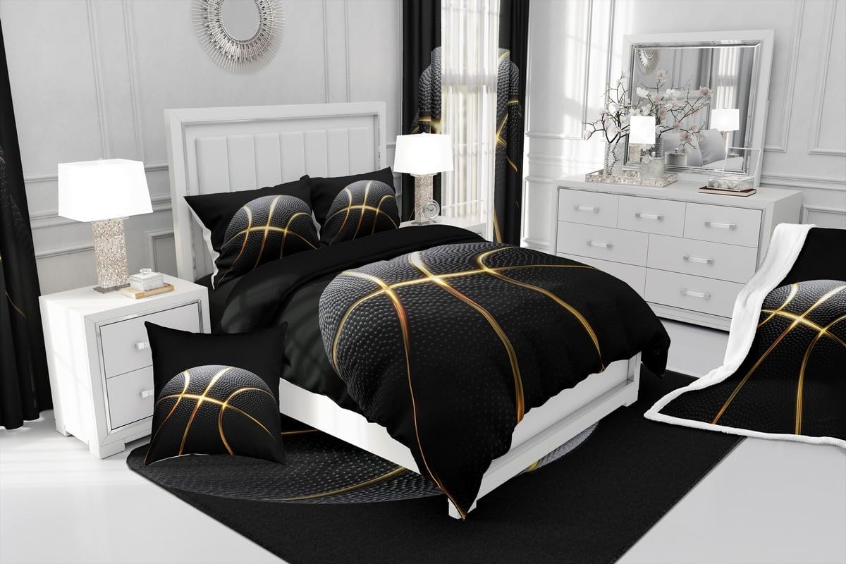 jejeloiu Basketball Living Room Rugs for Bedroom 5x7 Kids Gaming Sports Decor Carpet for Boys Girls Teens Ball Games Area Rug Soft Gift for Basketball Lover Grey and Black Room Decor
