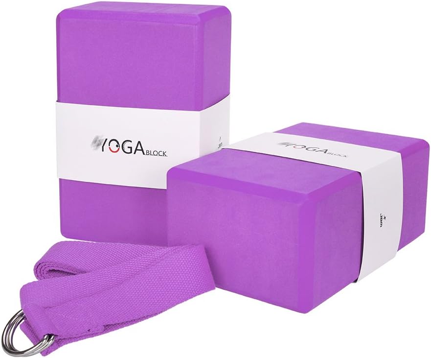 JBM Yoga Blocks 2 Pack with Strap, Cork Block 2 Pack EVA Foam Yoga Bricks Set,Stretch Blocks