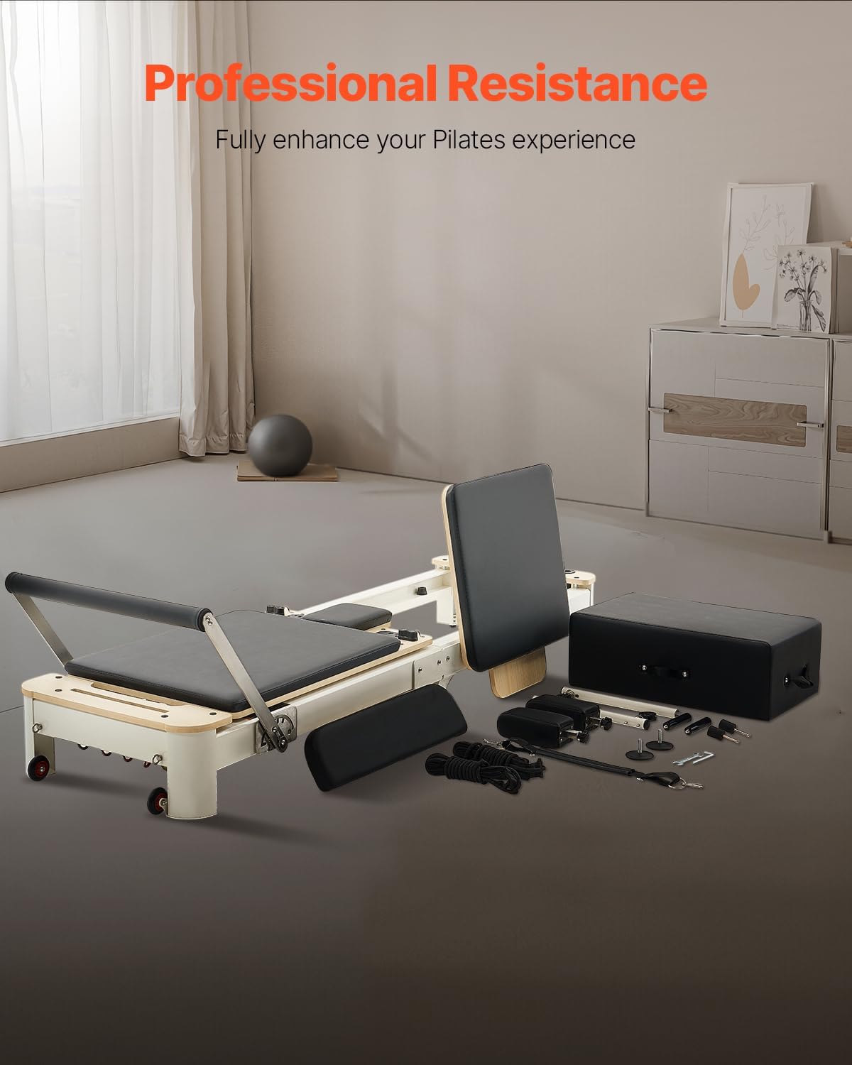 VEVOR Pilates Reformer, Reformer Pilates Machine with Cadillac Trapeze Table or Tower & Mat, Pilates Equipment for Home Workout and Studio, Includes Jump Board，Sitting Box
