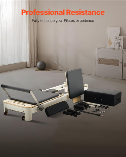 VEVOR Pilates Reformer, Reformer Pilates Machine with Cadillac Trapeze Table or Tower & Mat, Pilates Equipment for Home Workout and Studio, Includes Jump Board，Sitting Box