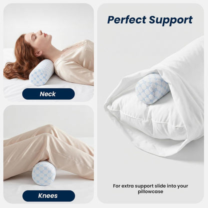 Neck Roll Pillow, Memory Foam Neck Support Pillows, Round Neck Pillows, Cylinder Bolster Pillows for Bed, Couch, and Yoga, Removable Washable Cover,18 * 4.1 * 4.1inch (Cool-Blue)