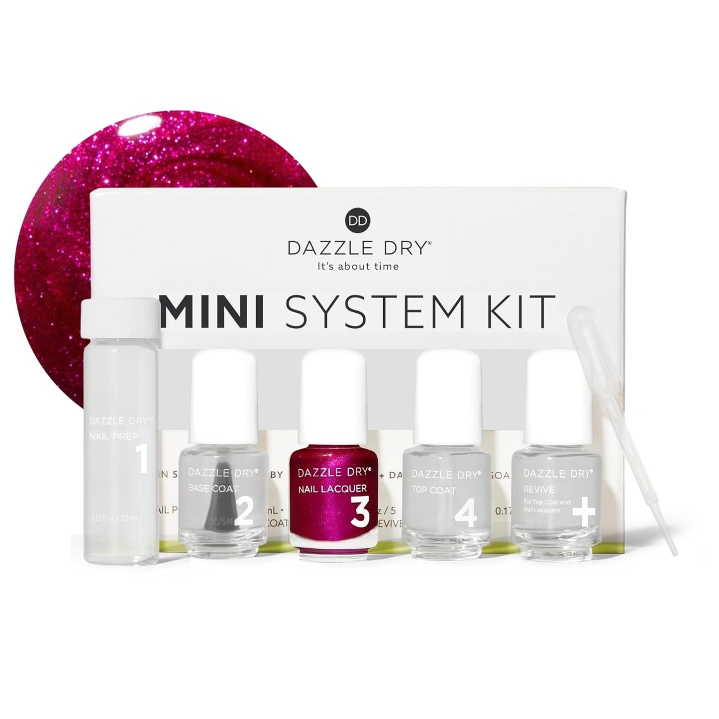 Dazzle Dry Mini Kit 4 Step System - Yoga Mama - A light chalky bubblegum pink. Full coverage cream. (5 Piece Kit / 5 Manicures)