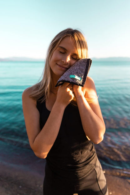 Facesoft Yoga Towel - Infused with Activated Charcoal to Detoxify and Sweat - Made with Eco-Friendly Aqua-Cotton Yarn - Biodegradable and Sustainable - All Ages
