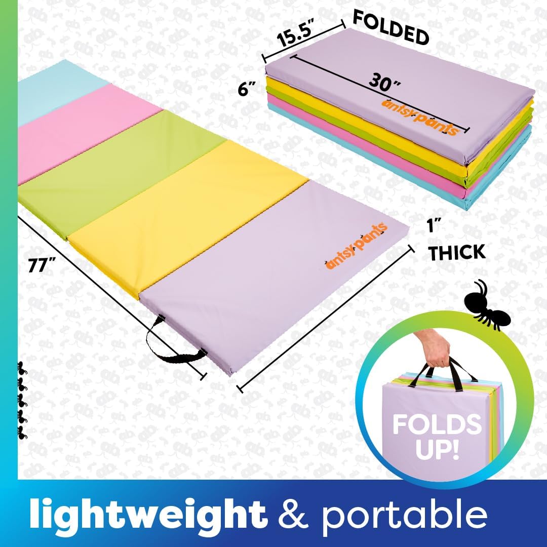 Antsy Pants Tumbling Mat for Kids – Gymnastics Mat, Easy to Clean, Sturdy, Foldable Tumbling Mats, Padded, Lightweight, Portable, Gymnastics Equipment for Active Play