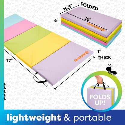 Antsy Pants Tumbling Mat for Kids – Gymnastics Mat, Easy to Clean, Sturdy, Foldable Tumbling Mats, Padded, Lightweight, Portable, Gymnastics Equipment for Active Play