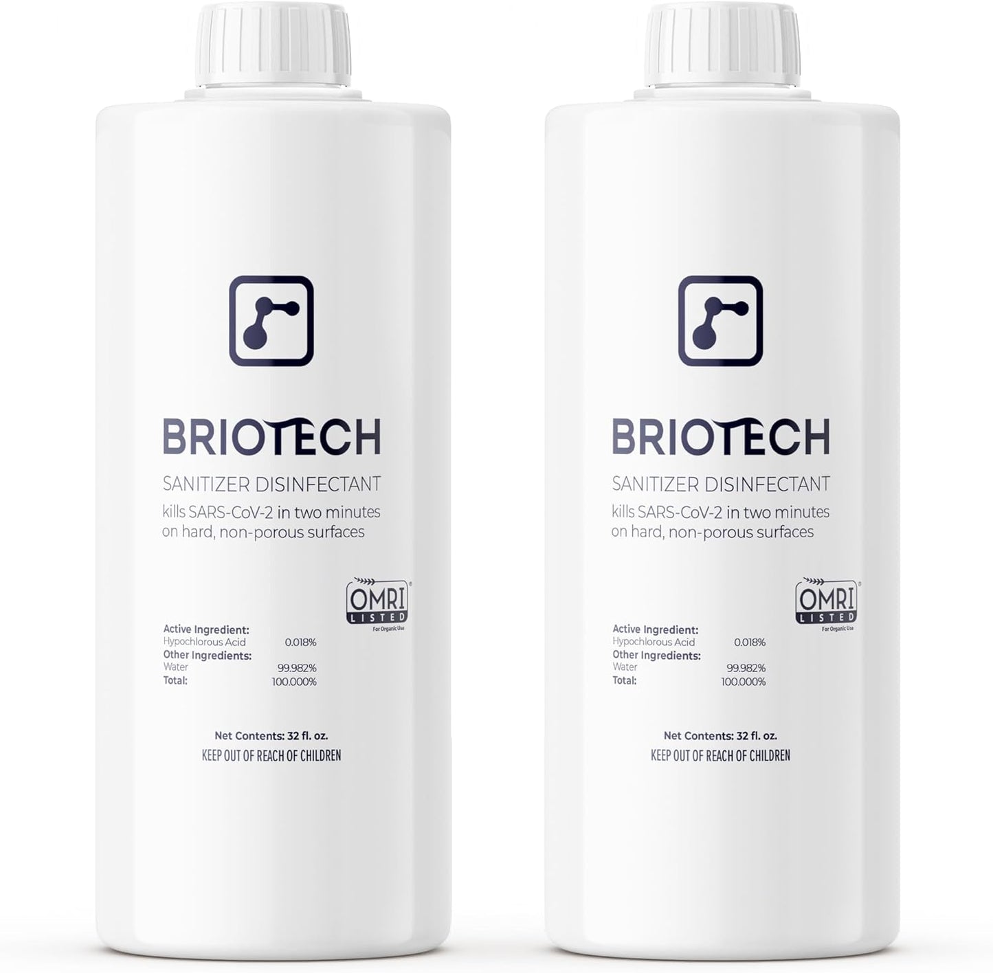 BRIOTECH Sanitizer Disinfectant Hypochlorous Spray, Kill 99.99% of Viruses & Bacteria, Control Mold, Eliminate Odor, Gentle for Nursery & Play Rooms, Food Contact Surface Sanitizer, 32 fl oz