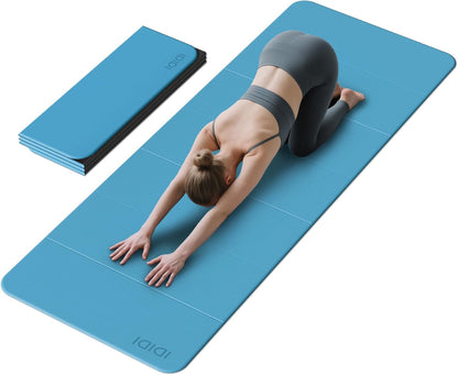 Foldable Yoga Mat Extra Thick & Large (74" x 31.5" x 0.32"), Double-Sided Non Slip & Lightweight Fitness Mat, 8mm Thick Wide Exercise Mats for Woman Man Kids, Portable Workout Mats for Travel, Studio or Home Use