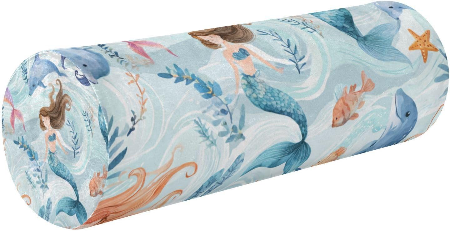 c Neck Roll Pillow Bolster Round Health Memory Foam Long Cervical Cylinder Pillows with Removable Washable Cover for Body Bed Legs Back Yoga - Colors B