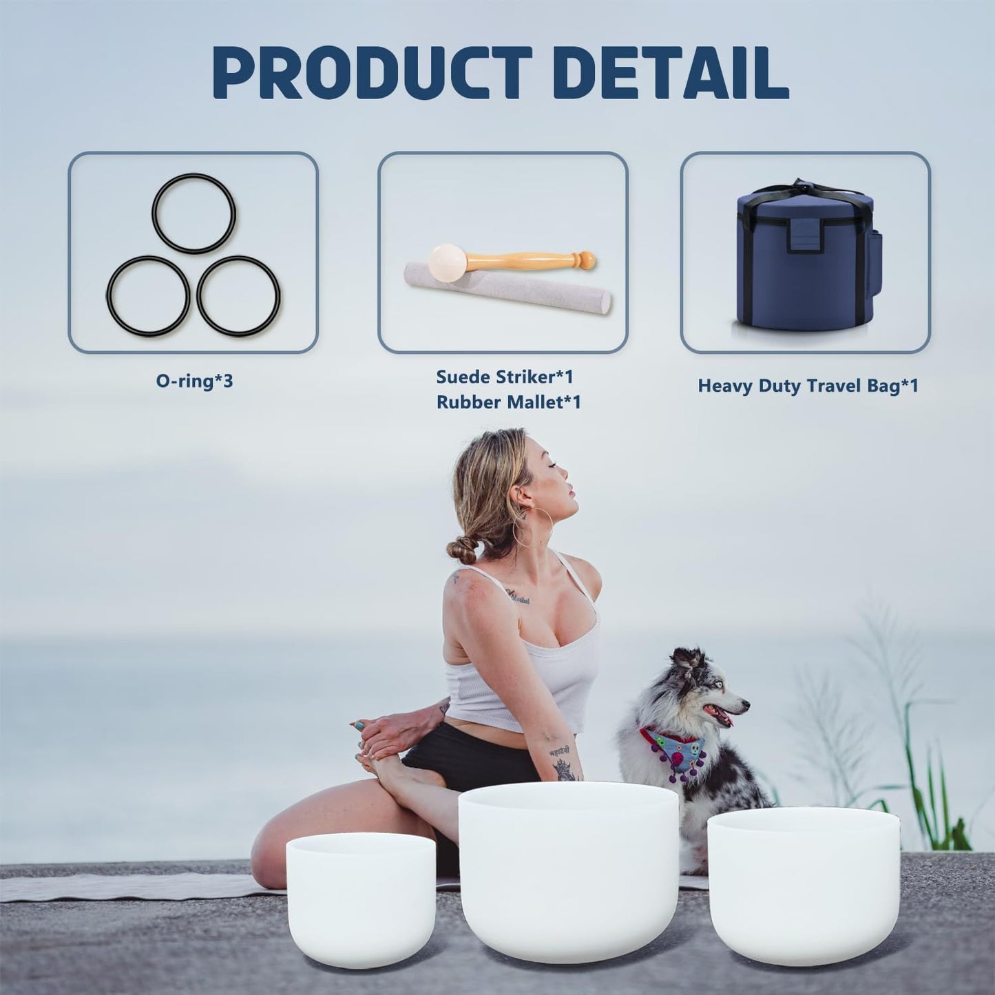 440HZ Sound Healing 8''-12'' Set of 3 Crystal Singing Bowls, Frosted Chakra Quartz Crystal Sound Bowl 8'' A Third-Eye, 10'' F Heart, 12'' C Root With Carry Bags and Mallet