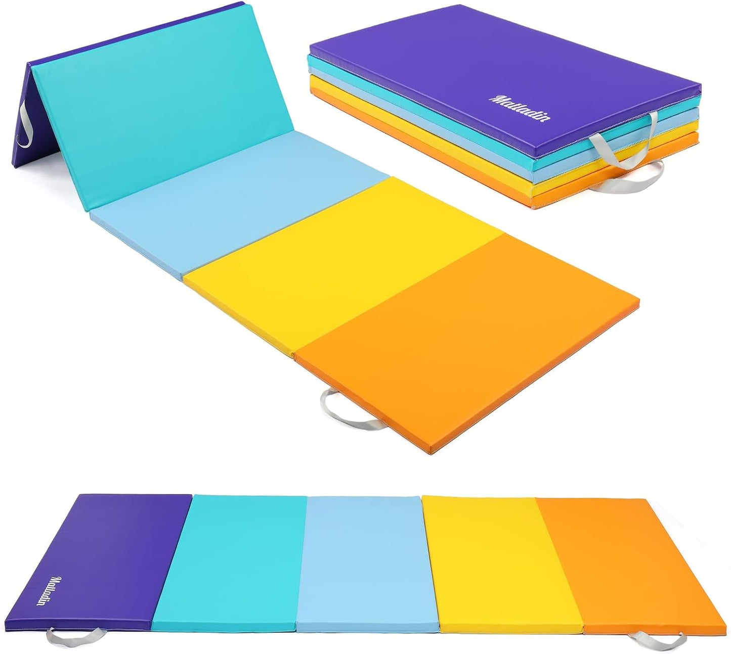 Matladin 8 FT/6FT Folding Gymnastics Gym Exercise Aerobics Mat, PU Leather Tumbling Mats for Stretching Yoga Cheerleading Martial Arts, Play