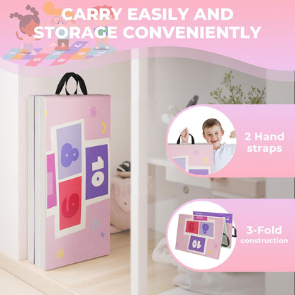 Kangaroo Hoppers Gymnastics Tumbling Mats for Kids, Foldable Gym Mat with Carrying Handles for Home Activity Play