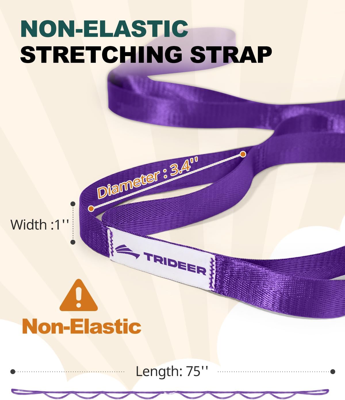 Trideer Non-Elastic Stretching Strap with Loops for Physical Therapy & Rehab, Knee Hip Leg ROM Post-Surgery, Yoga Strap for Stretching, Leg Lifter Strap Mobility Aid, Hamstring Calf Back