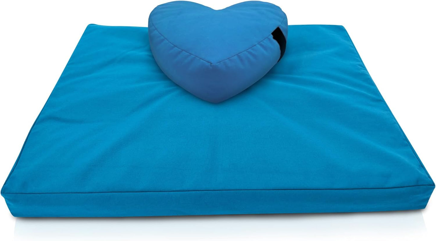 Bean Products Meditation Cushion Mat Set - Zafu Floor Pillow Organic Buckwheat Pillow + Cotton Filled Zabuton Prayer Pad - Meditation Pillow Yoga Knee Pad - Made in USA - 14" Round or 18" Oval