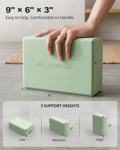 Trideer Yoga Blocks 2 Pack, Soft Non-Slip Foam Blocks with Beveled Edges for Alignment and Stretching in Yoga, Pilates, and Dance - Supportive, Lightweight, Odor Resistant, Latex-Free