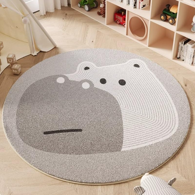 Poowe Cute Animals Kids Room Rug,39.4" Round Washable Area Rugs Rabbit Rug Nursery Rug for Baby Boys Girls Play Mat Floor Carpet Non Slip Soft Rugs for Living Room Bedroom Playroom Classroom