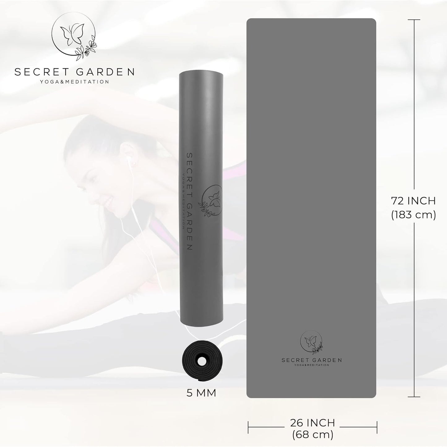 Secret Garden Blossom Exercise Mat 5mm Thick Non-Slip for Yoga, Pilates & Meditation