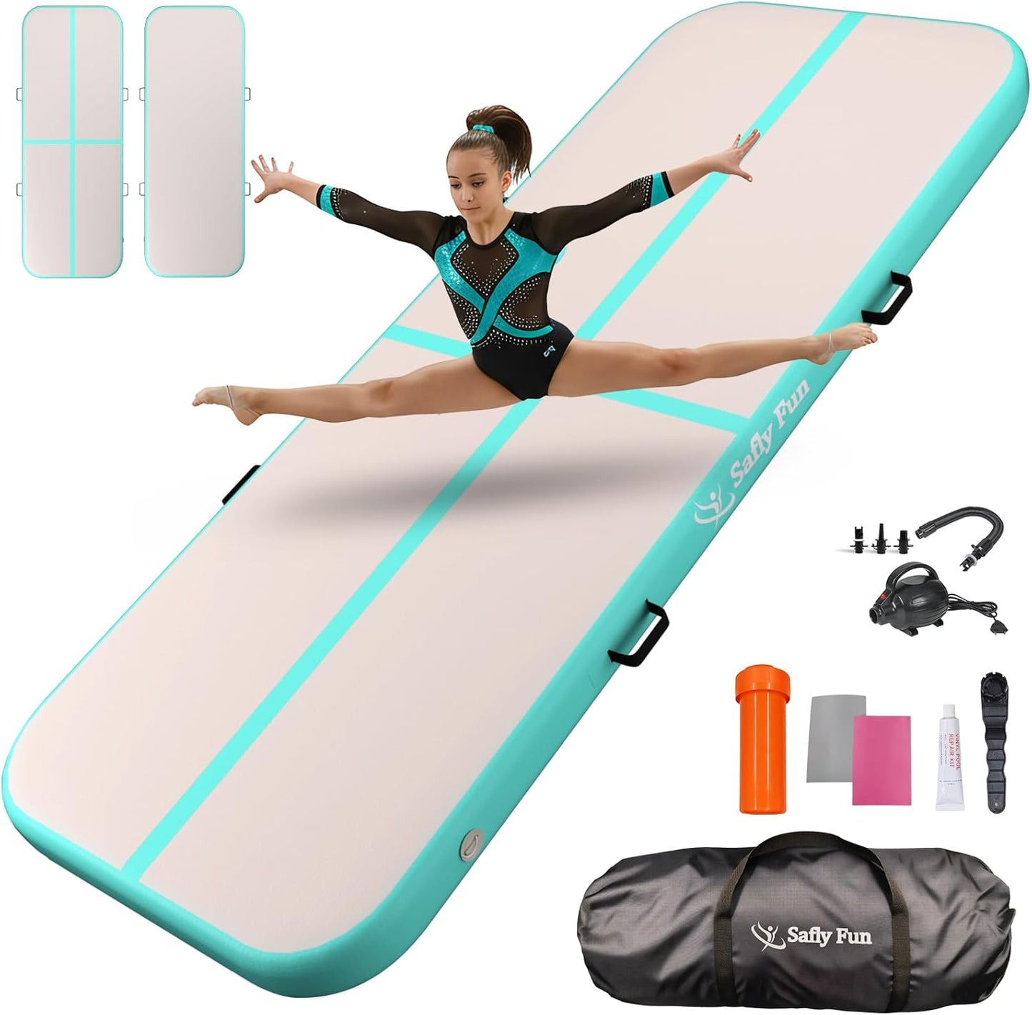 Inflatable Gymnastics Air Mat 6.6ft/10ft – Shock-Absorbing Tumble Track for Safe Home, Gym & Outdoor Training with Electric Pump