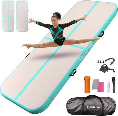 Inflatable Gymnastics Air Mat 6.6ft/10ft – Shock-Absorbing Tumble Track for Safe Home, Gym & Outdoor Training with Electric Pump