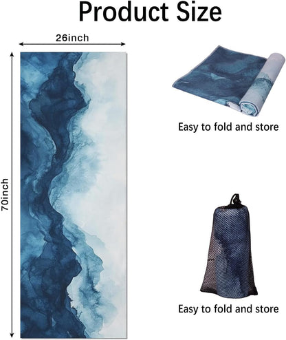 Hot Yoga Mat Towel with Corner Pockets Yoga Towels for Hot Yoga Non Slip with Travel Bag Sweat Absorbent Yoga Blankets Mat Cover for Workout Gym 70"x26" (Mountain-01, 70x26)