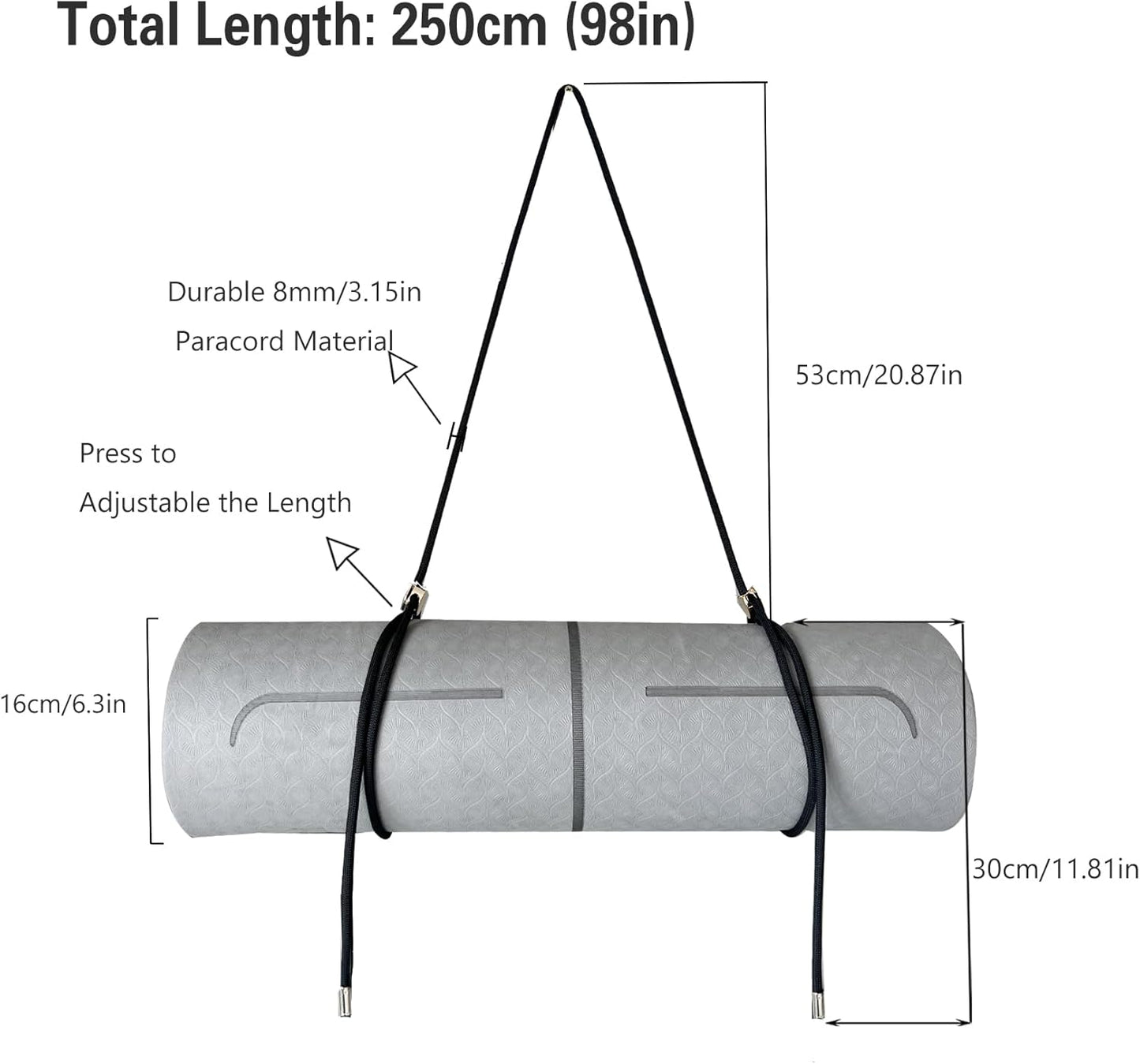 DAOSUN Yoga Mat Strap - 8MM Adjustable Paracord Carrier for Carrying Yoga Mats, Camping Pads & Blankets (Strap Only)