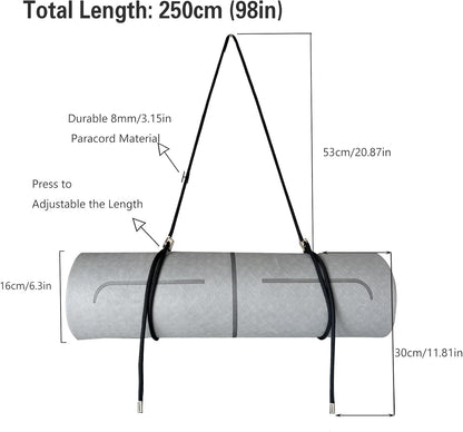 DAOSUN Yoga Mat Strap - 8MM Adjustable Paracord Carrier for Carrying Yoga Mats, Camping Pads & Blankets (Strap Only)