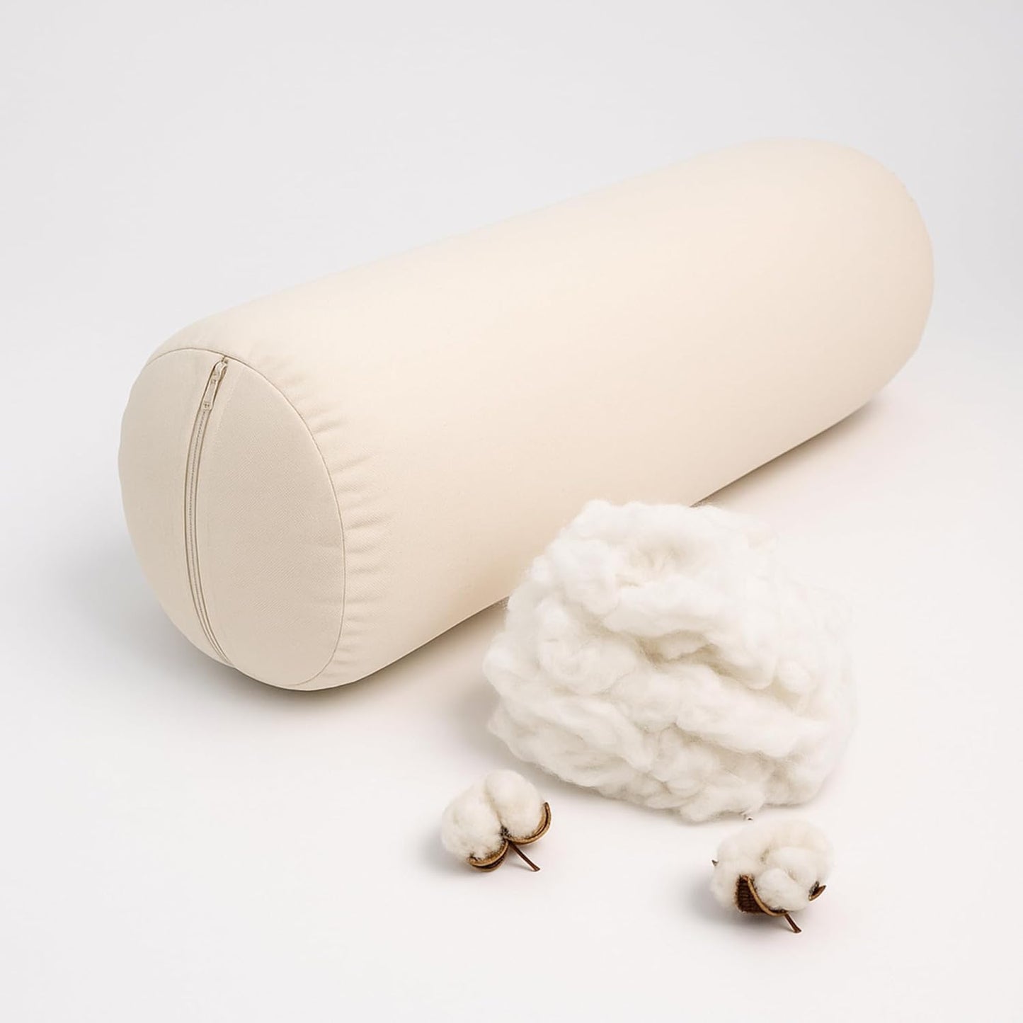 Yogikuti Iyengar Yoga Bolster Pillow – 100% Cotton Cylindrical Bolster for Restorative Yoga & Meditation – Firm & Durable Support Cushion with Washable Cover for Alignment & Comfort (White)