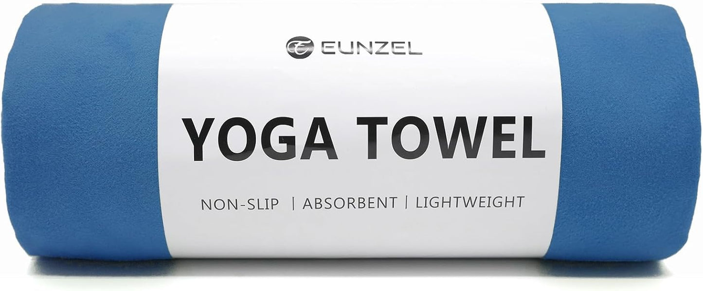 Eunzel Hot Yoga Towel Non Slip Yoga Mat Towel Non-Slip Sweat Absorbent Towel for Hot Yoga, Pilates and Workout 72" x 26.5", Blue