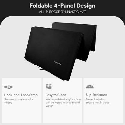 BalanceFrom 6x4 Feet 4-Panel Folding Gymnastics Mat – 2-Inch Thick Pad with Vinyl Surface and Carrying Handles for Tumbling, Yoga, Pilates, Home Workouts, and Martial Arts