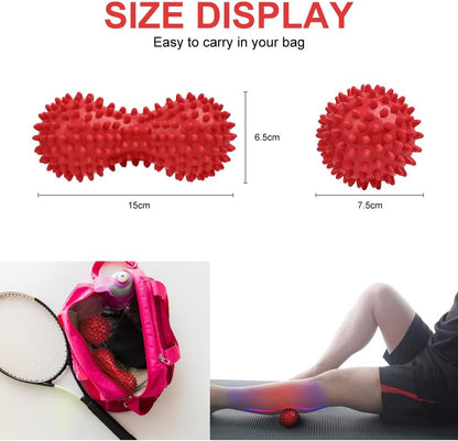 URAQT Spiky Massage Ball Set, 2 Pack Physical Therapy Massage Balls, Hard Lacrosse Ball & Spiky Massage Ball for Myofascial Release and Trigger Point Deep Tissue Massage (Red)