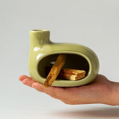 MOUGIGI Terracotta Palo Santo Holder - Modern Chiminea Incense Burner for Yoga, Meditation, and Energy Cleansing - Wood Sticks Dish, Sage Ash Catcher, Smudge Bowl, Cone Burner - Unique Meditation Gift