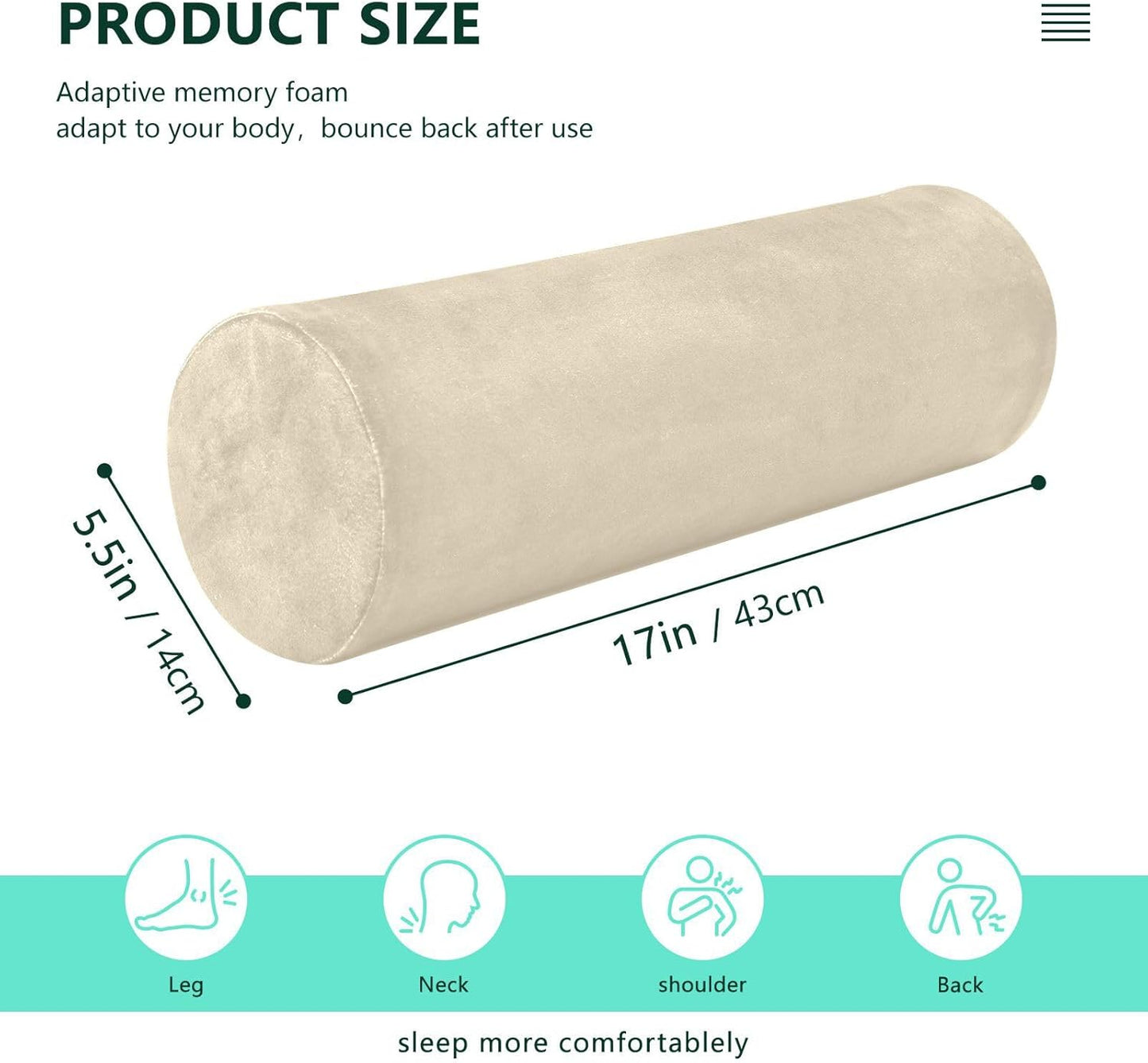 Yuiboo Bolster Pillow Yoga Beige Firm Neck Roll Pillow 5.5" x 17" Small Round Pillows Decorative Throw Pillows Cylinder Body Pillow Cover Back Support Pillow