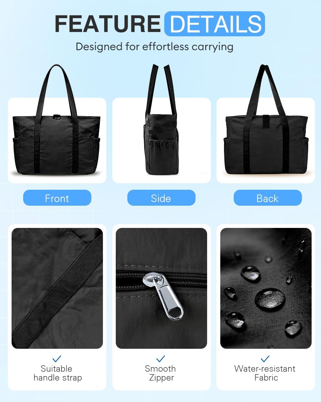 Tote Bag for Women, 26L Capacity Travel Purses Work Bag, Small Zipper Tote Bag for Travel Nurse Gym Teacher