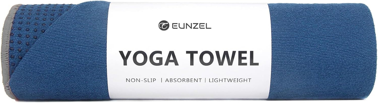 Eunzel Yoga Towel,Hot Yoga Mat Towel with Grip Dots Sweat Absorbent Non-Slip for Hot Yoga, Pilates and Workout 24" x72", Purple & Blue