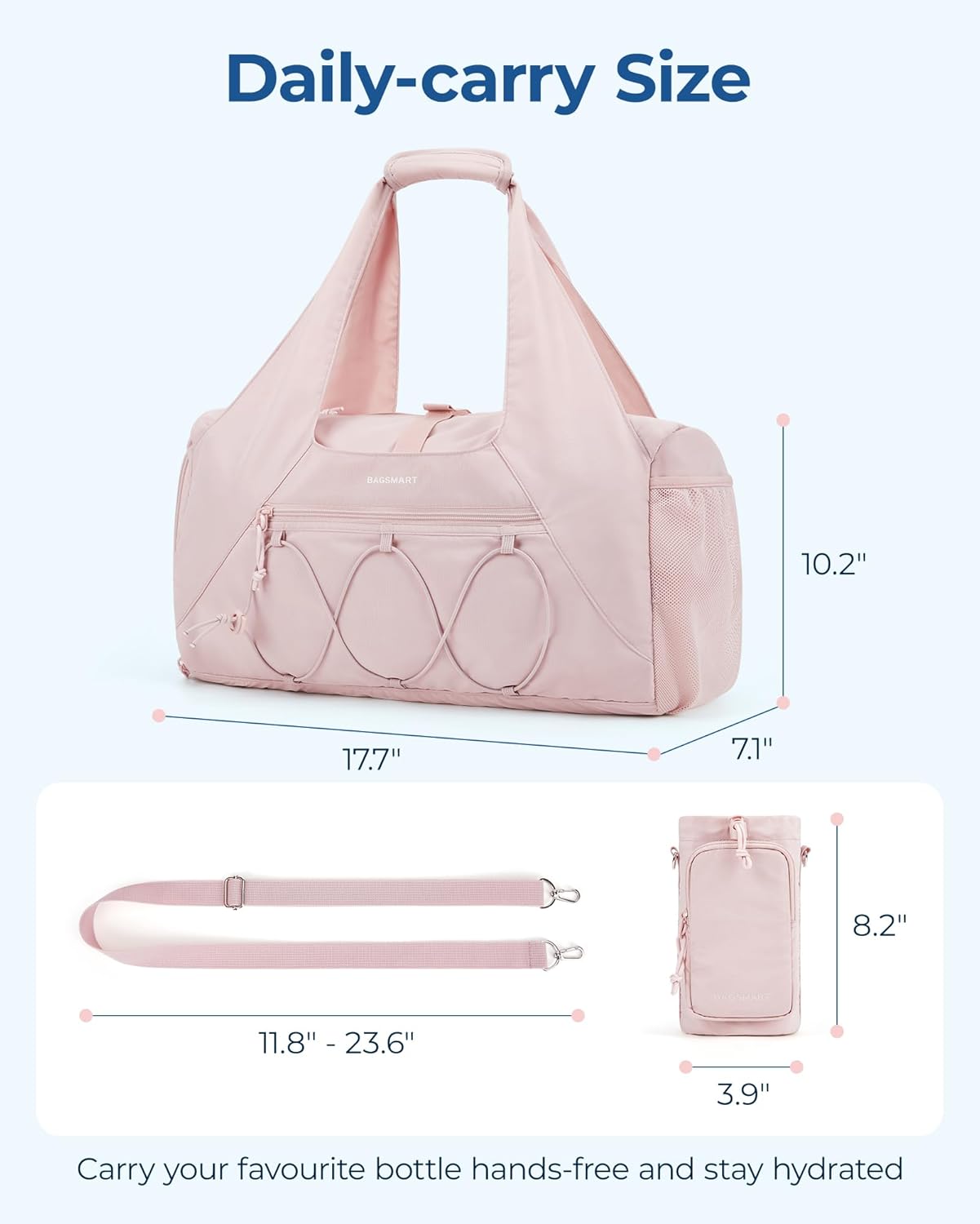 BAGSMART Gym Bag for Women, Lightweight Duffel with Shoe Compartment, Tote Bag with Wet Pocket for Yoga Travel, Pink