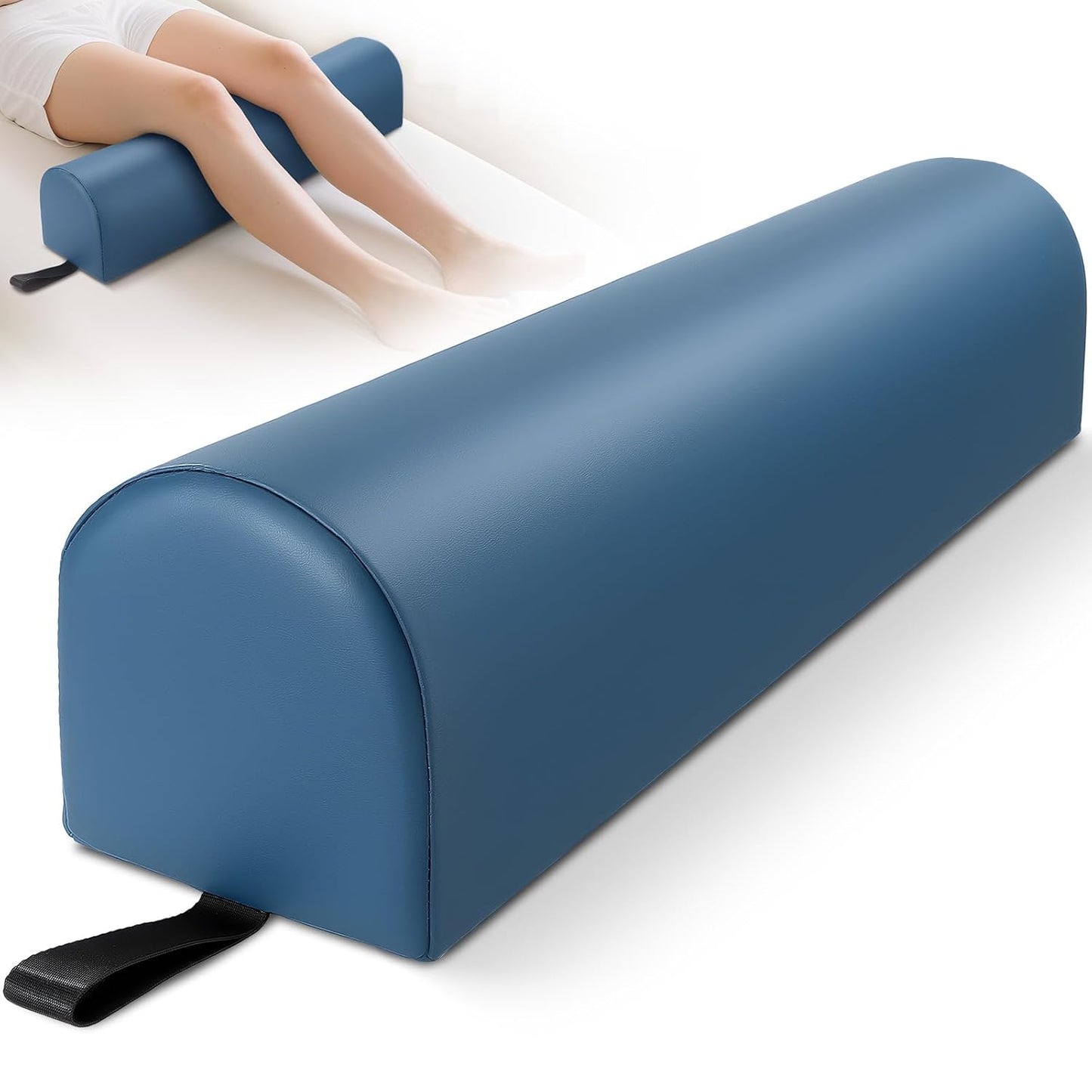 Noverlife Full Round Bolster Pillow, 6" x 26" Massage Bolsters for Under Legs/Neck/Back Pain Relief, Knee Bolster with Strap Handle, Physical Therapy Bolsters for Massage Table Bed Yoga Pillow, Blue
