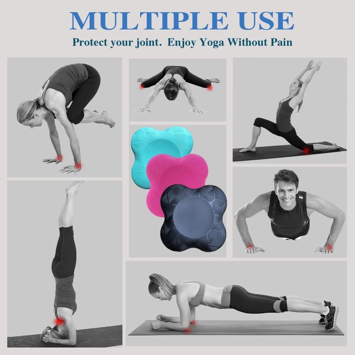 Yoga Knee Guards (Set of 2) - Male and Female Yoga Props and Accessories for Fitness, Travel, Meditation, Kneeling, Balance, Floor, Pilates Pads for Knee and Elbow (blue)